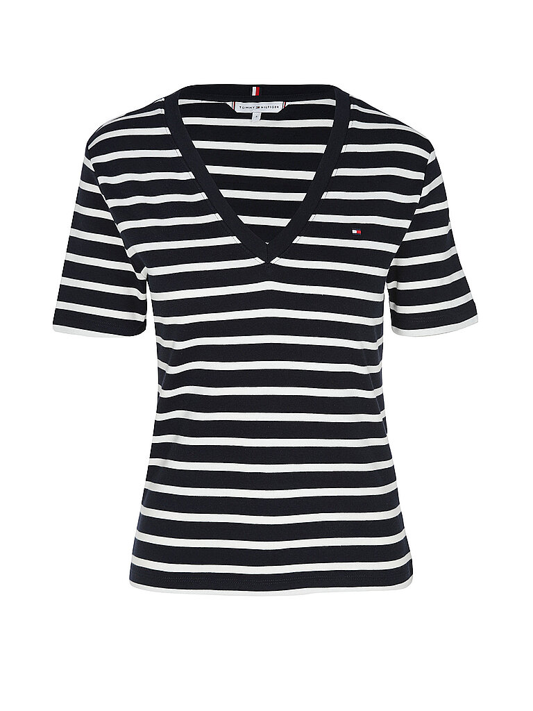 Tommy Hilfiger T-shirt à Manches Courtes Et Col En V Slim Cody Nos Breton Desert Sky / Ecru M Femme 2